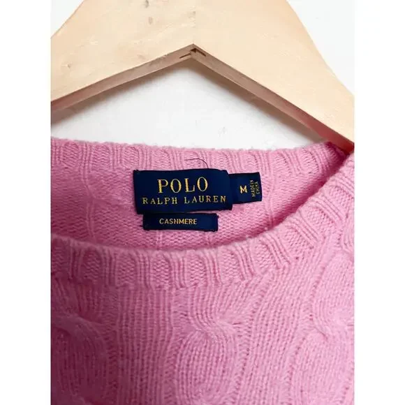 Polo Ralph Lauren Cashmere Sweater Small Medium Cable Pink Long Sleeve Crewneck - Picture 4 of 7